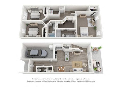 a 3d floor plan of a house